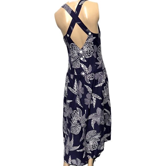 Lang Originals Vintage Navy White Midi Dress Drop Waist Cross Back Size 12 - Picture 6 of 12